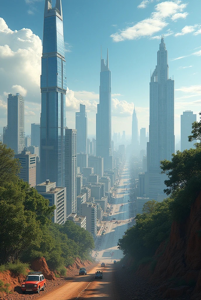 Ville paysage africaine avec des buildings et nuages. très réaliste en 4k