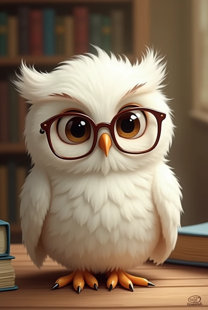 cute white owl with glasses 