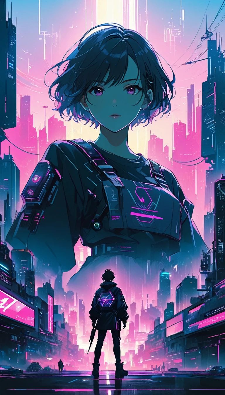 anime - style image of a man standing in front of a futuristic city, digital cyberpunk anime art, amazing wallpaper, anime art wallpaper 8 k, digital cyberpunk - anime art, makoto shinkai cyril rolando, anime style 4 k, 4k anime wallpaper, full portrait of electromancer, anime wallpaper 4k, anime wallpaper 4 k