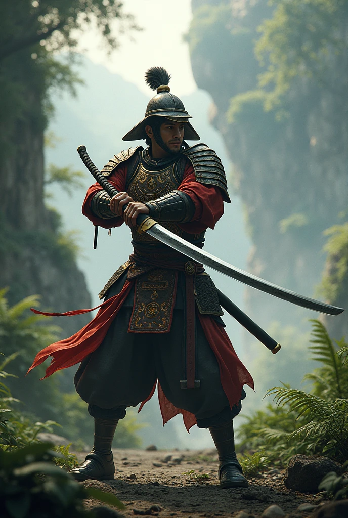 Create a warrior with a Katana in Pangea in fantasy 
