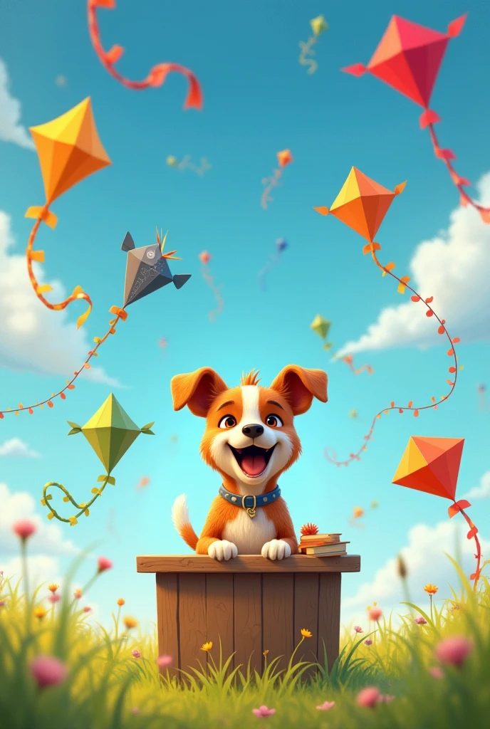 dog selling different kites
