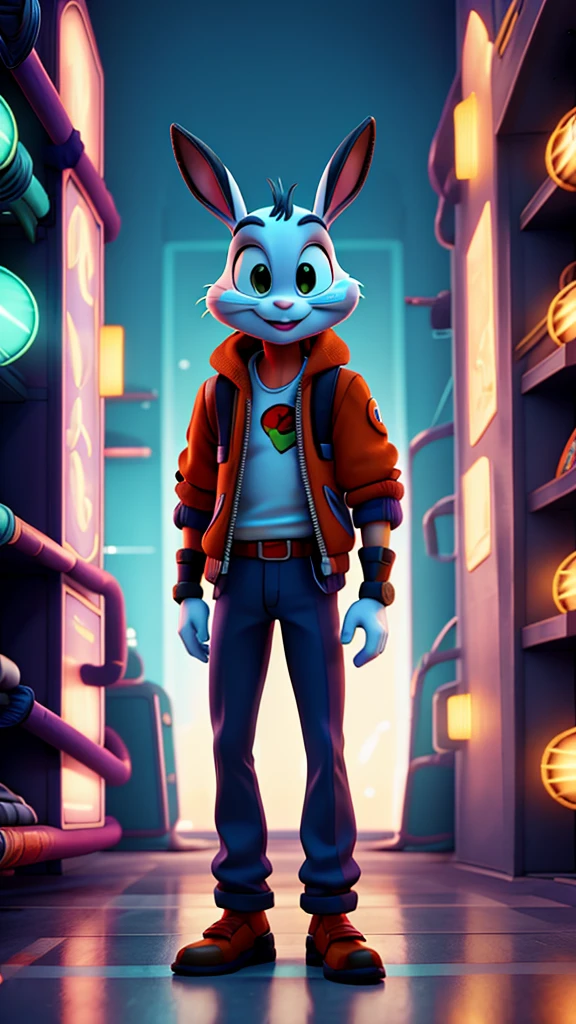 Bugs Bunny From the Looney Tunes animation , Cyberpunk style