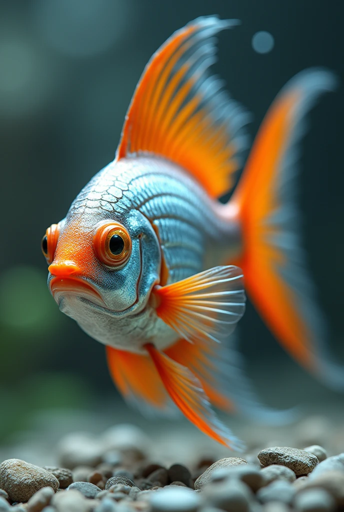Baby fish with rhomboidal body compressed laterally and thickened in the middle of the body, high and compressed collar, protactile mouth, and fine teeth, It is silver with highly reflective scales and a more vivid orange caudal fin.