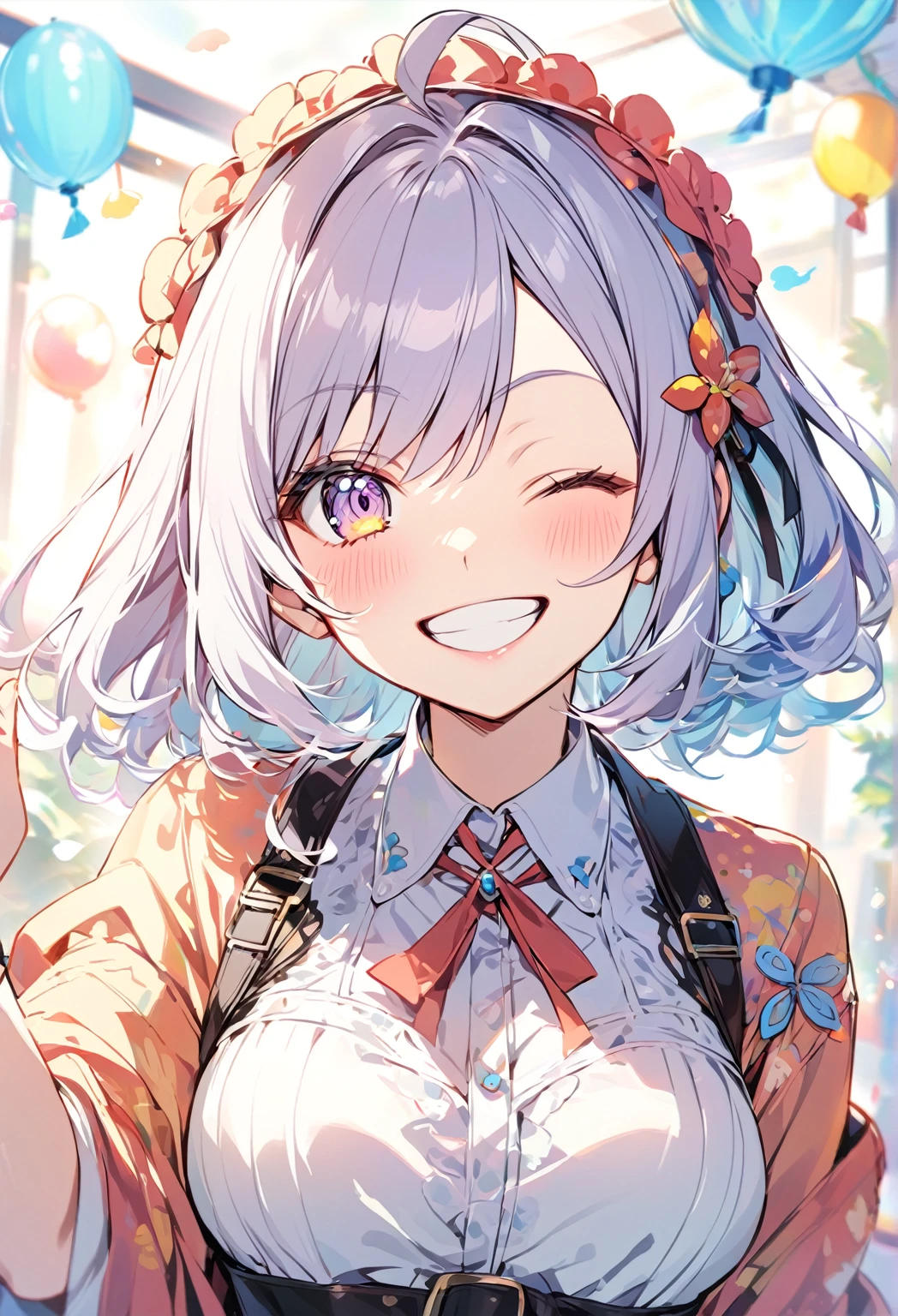 woman、smile,One-eyed wink