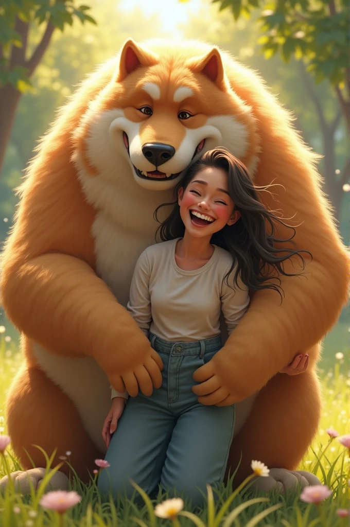 A very happy woman with a giant dog