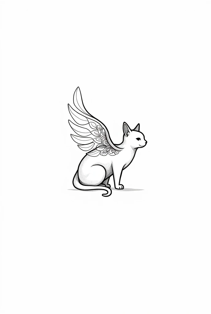 magic cat with wings, line art, cute, white background, no color, 2d, 1:1