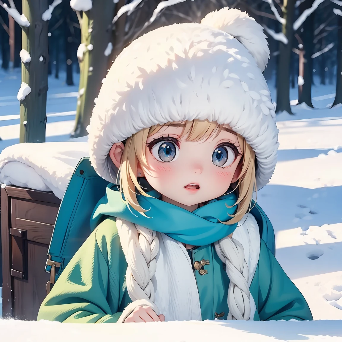 A small thing is buried in the pure white snow background