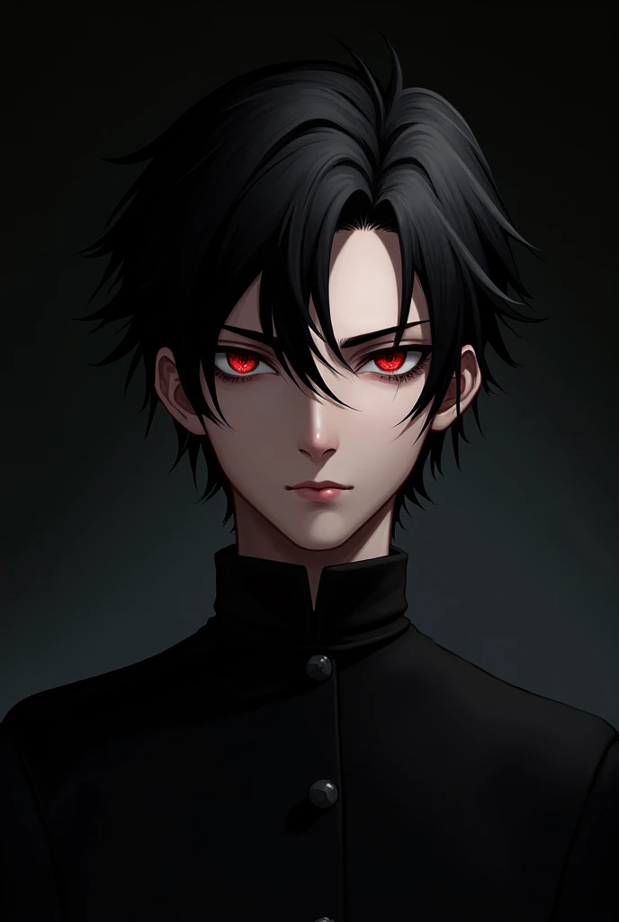 1boy, black hair, red eyes, dark background, Dim lighting, masterpiece
