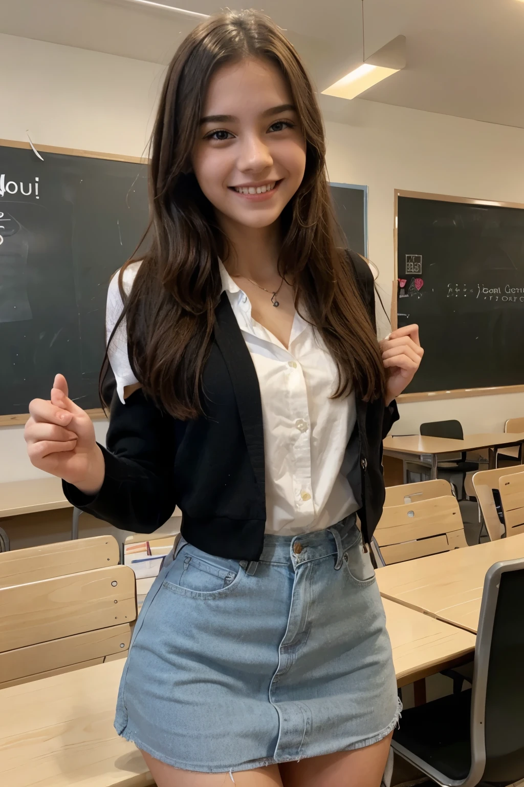 I meet a very pretty girl at my new school, She is cheerful and fun