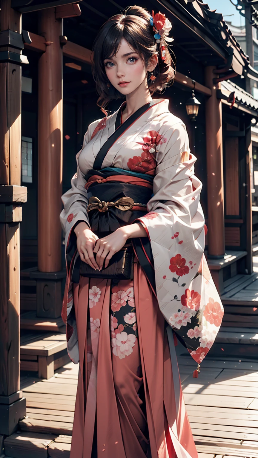 Highly detailed full-body portrait of a geisha. 8k, Octane Rendering, Intricate Hyper-Detail, Symmetric、Kyoto、Pontocho