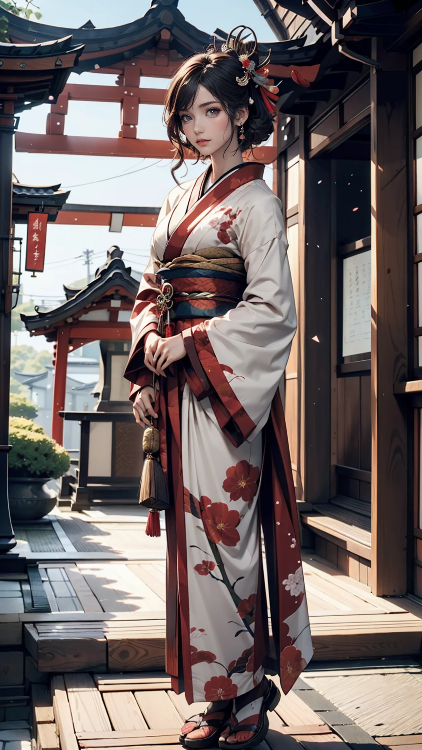 Highly detailed full-body portrait of a geisha. 8k, Octane Rendering, Intricate Hyper-Detail, Symmetric、Kyoto、Pontocho