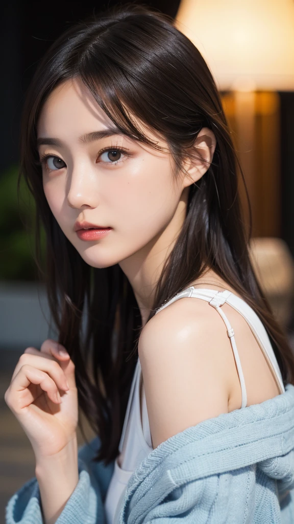 Model actress、One Woman、cool、Japanese and half European、Close-up of face、30 generation beauty、Realistic Skin、night、Outdoor、summer