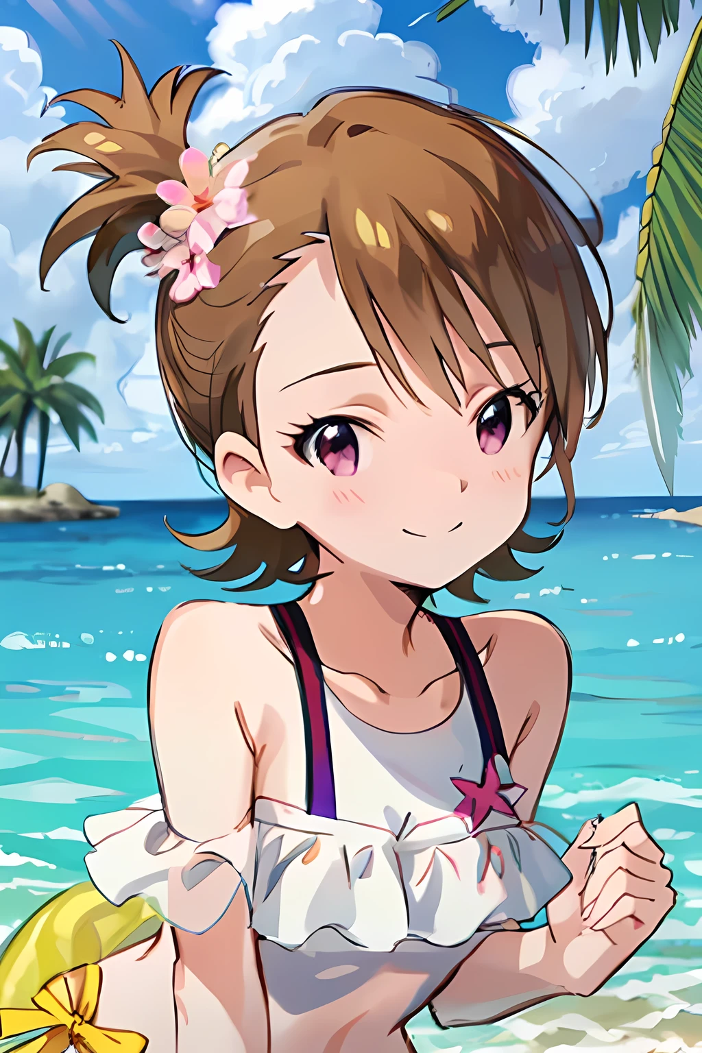 ami futami、UHD、swimsuit、upper body、blushing、smile、8k