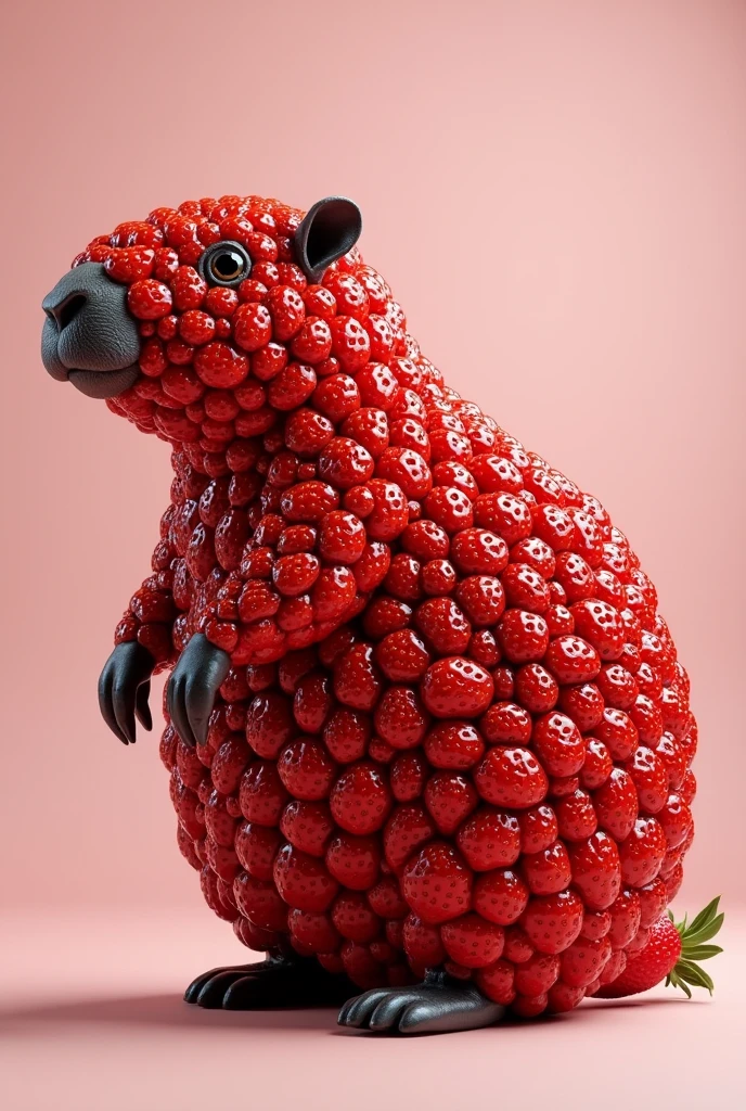 capybara from side made of strawberry