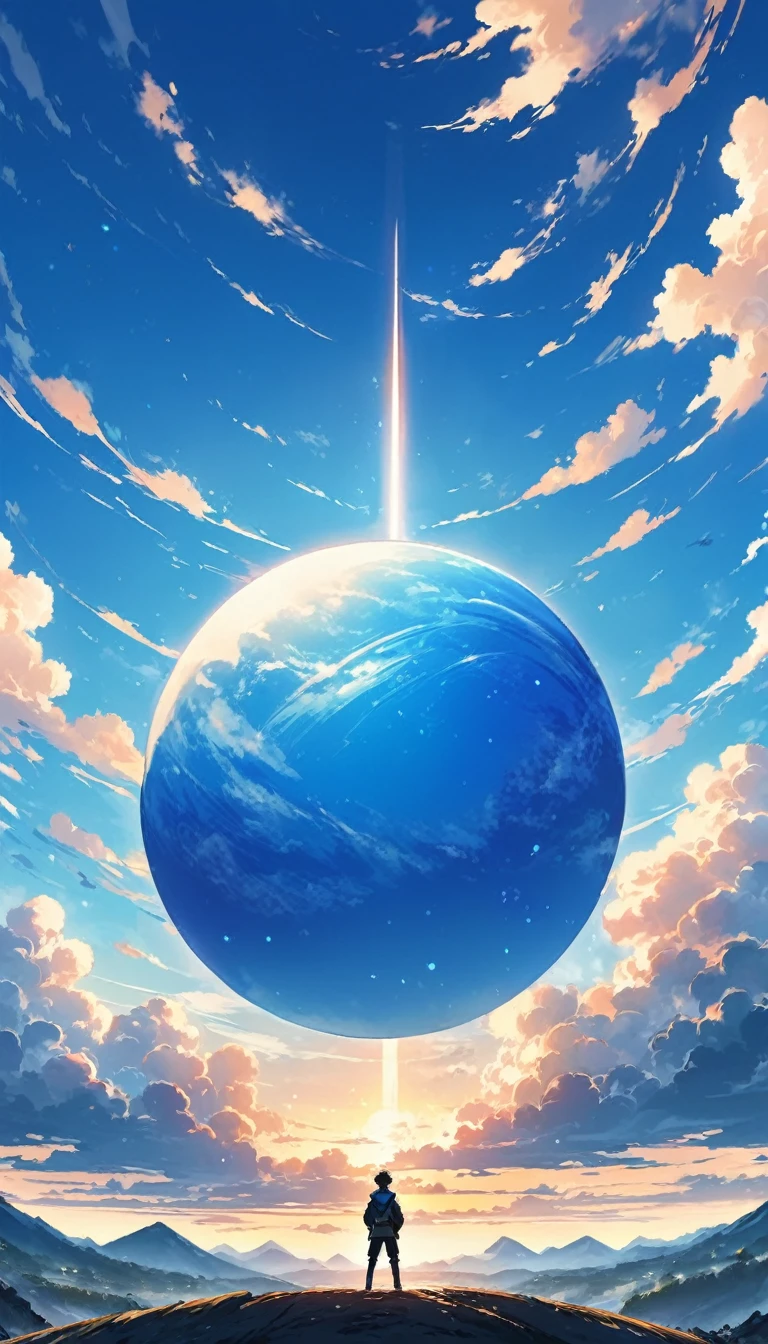 anime boy standing in front of a giant blue ball with clouds, anime wallaper, anime wallpaper 4k, anime wallpaper 4 k, 4k anime wallpaper, 4 k manga wallpaper, anime epic artwork, trending anime artwork, anime art wallpaper 8 k, trending anime art, hd anime wallaper, anime wallpaper, anime art wallpaper 4 k, anime art wallpaper 4k