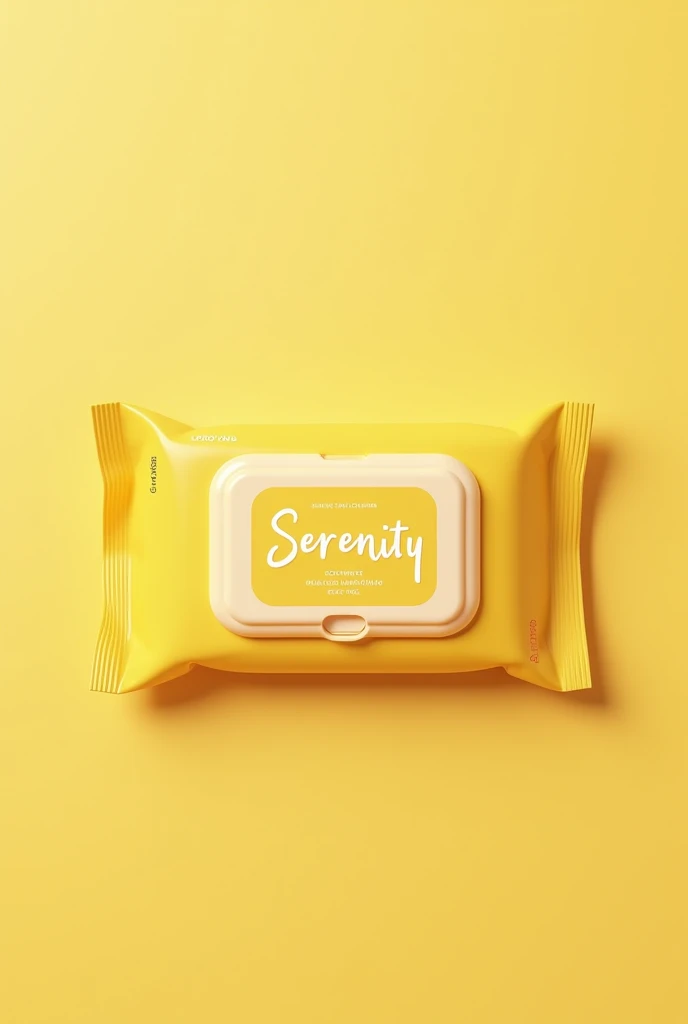 Create a yellow wet wipe package with the name serenity