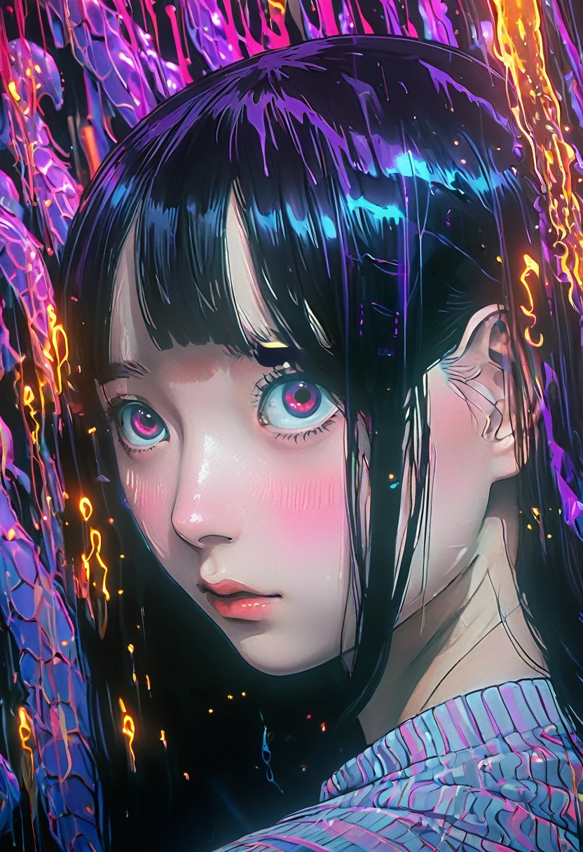 surreal horror, anime style, directed by Junji Ito, high contrast, vivid colors, eerie atmosphere, psychological tension, intricate line work, nightmarish creatures
