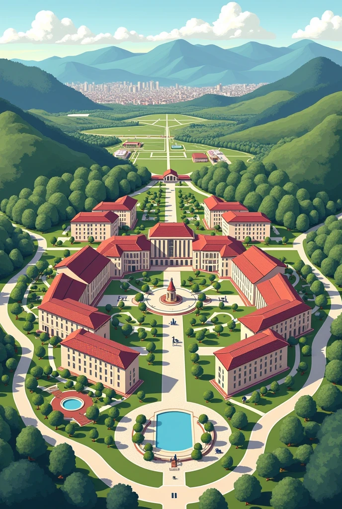 Create a detailed drawing of the map of the University of San Buenaventura in Bogotá, Colombia