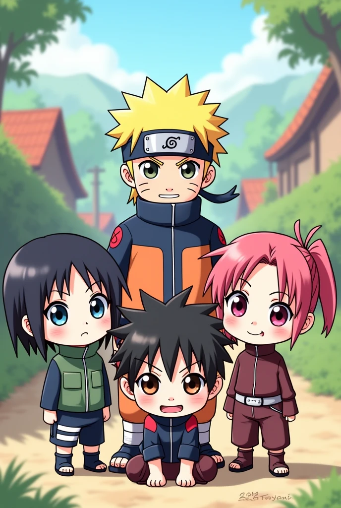 naruto,sasuke, sakura and takashi seisei chibi version