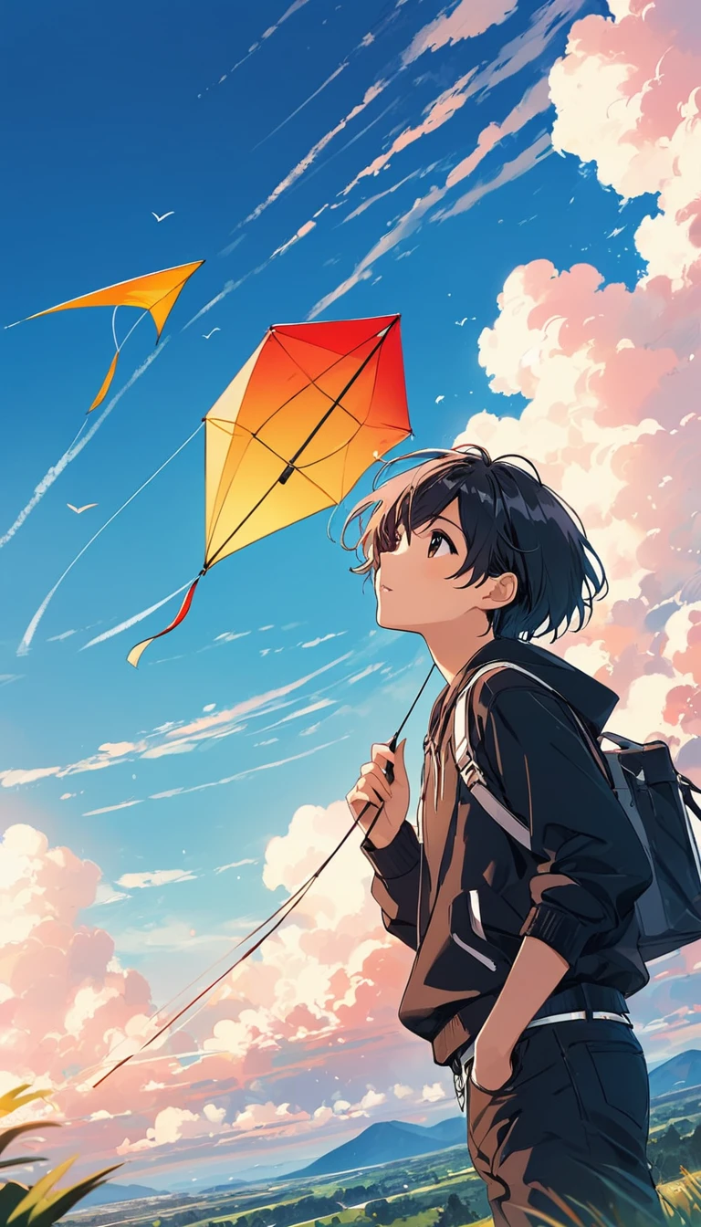 anime boy looking up at the sky with a kite in the sky, anime wallpaper 4 k, anime wallpaper 4k, anime wallaper, anime art wallpaper 8 k, anime wallpaper, 4k anime wallpaper, hd anime wallaper, amazing wallpaper, 4 k manga wallpaper, anime art wallpaper 4 k, anime art wallpaper 4k, anime background, hd anime wallpaper