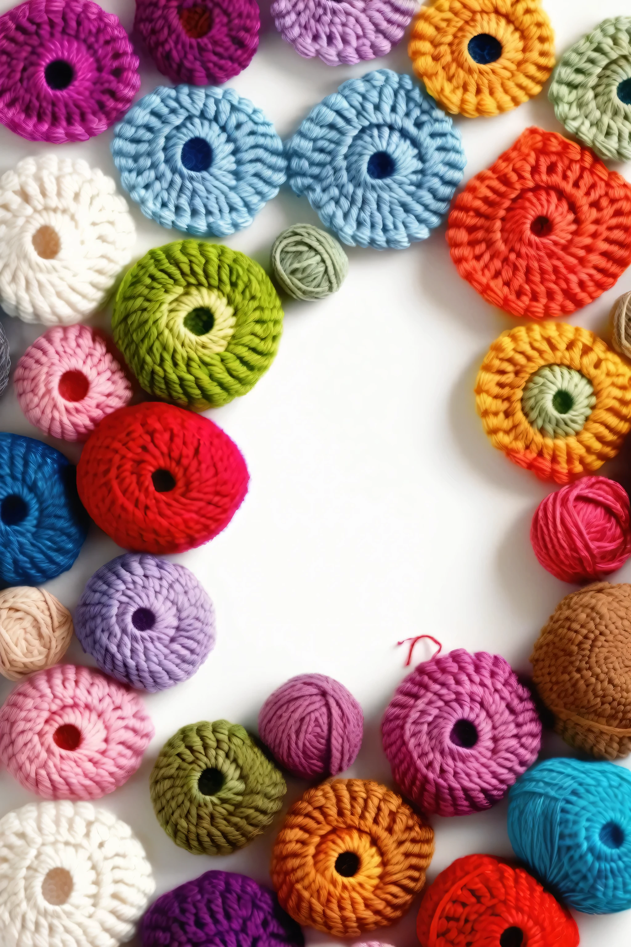 crochet colored wool, white background
