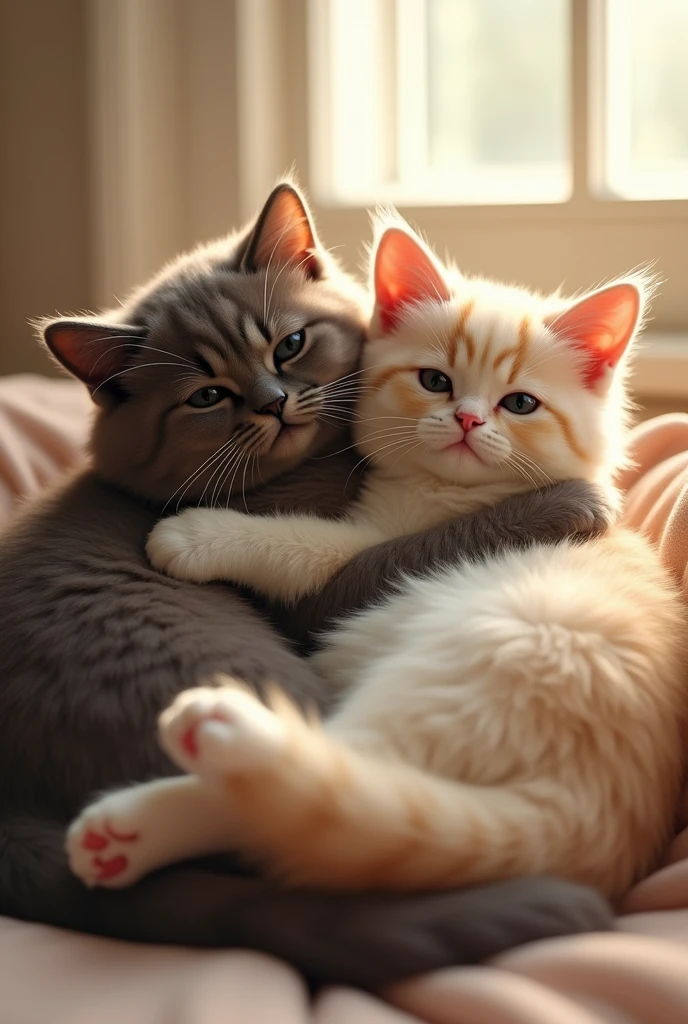 british Shorthair cat and ragdoll cat cuddling