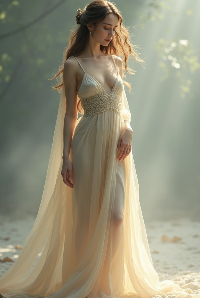 full body woman in silk clothing 
