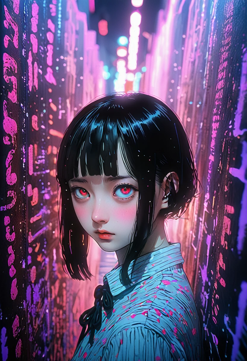 surreal horror, anime style, directed by Junji Ito, high contrast, vivid colors, eerie atmosphere, psychological tension, intricate line work, nightmarish creatures