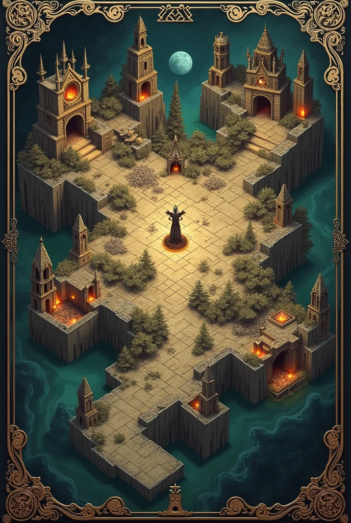 a board game which has squares and in the middle a space for the cards which will be chosen by which square the player falls on, create boxes in which there are bonuses and the opposite of that, that they are couples and the style is like a map of a place, if possible based on berserk 

