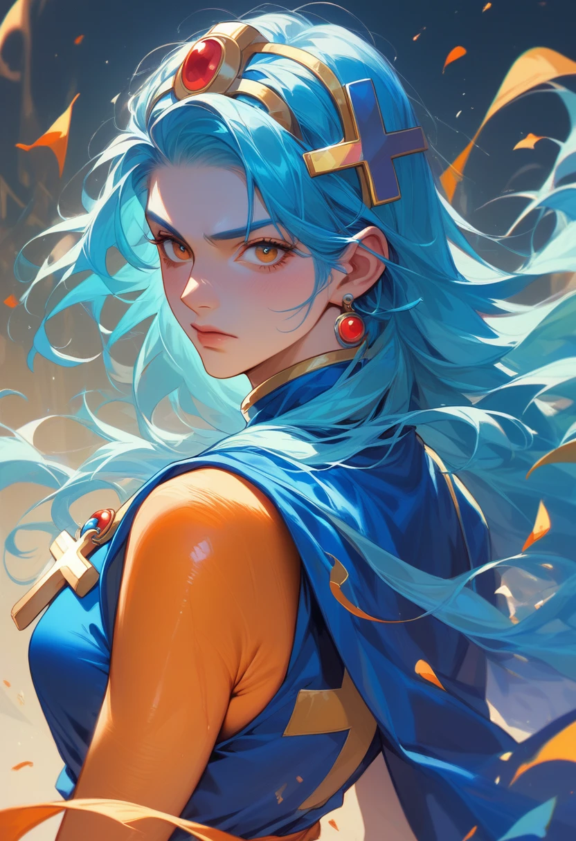 Alone、Beauty、（sauce_game、Dragon Quest 3 Monk:1.5）、（Light blue hair、Long Hair、Orange bodysuit、Yellow cross、Blue priest&#39;s robes）Masterpiece、Professional work、Professional Shading。Detailed face and eyes。Being attacked by tentacle slime。Big Breasts、Sweat all over、shame、My face is red with embarrassment。A little surprised look。Torn clothes、Clothes are a place々Holes and tears。Defeated、Lying on one's back。Erect nipples、Tentacles sucking nipples、（nsfw:1.5）
