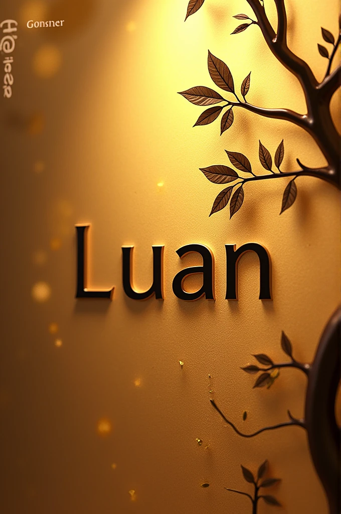 Logo with the name Luan with a gold background and tree leaves