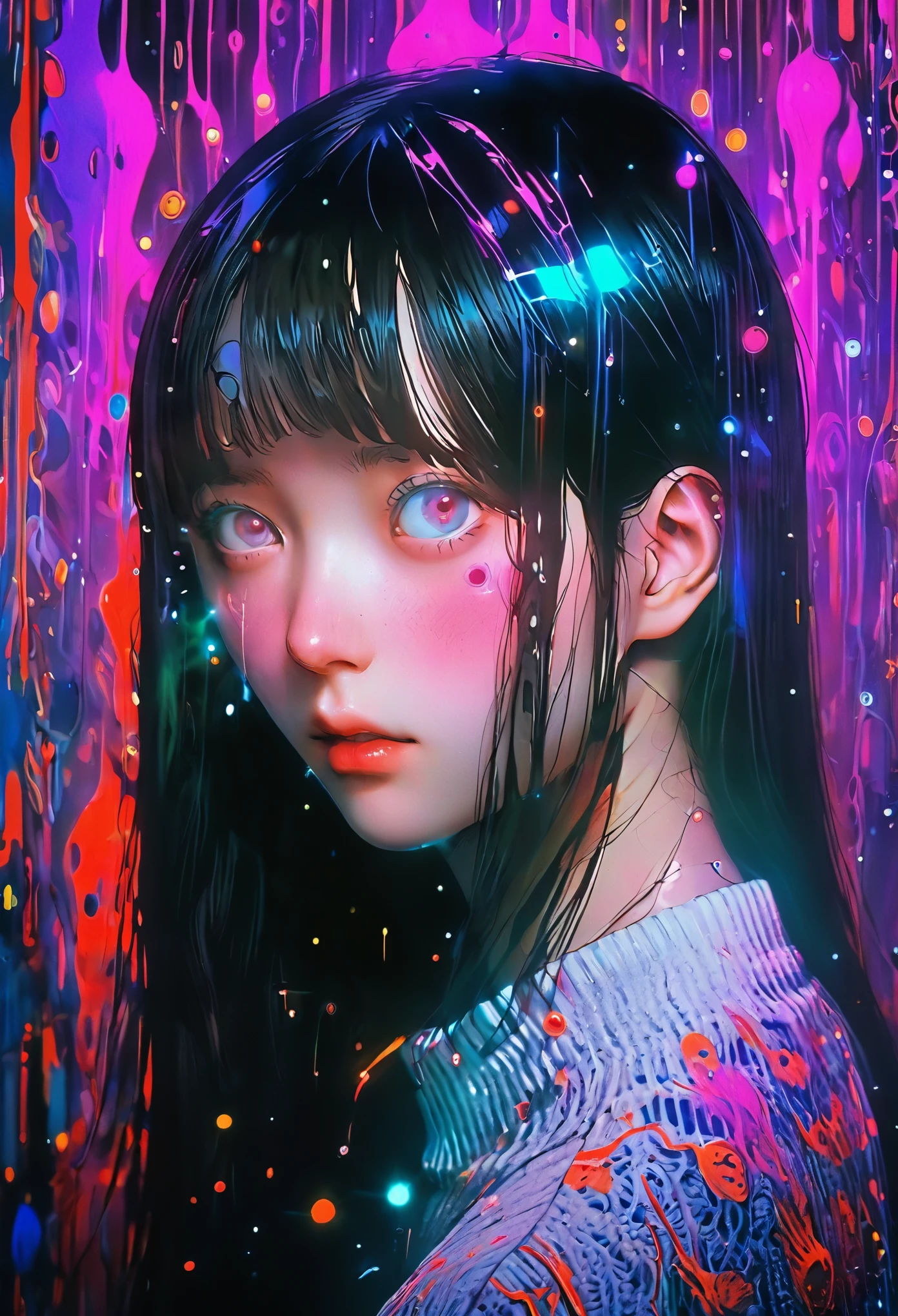 surreal horror, anime style, directed by Junji Ito, high contrast, vivid colors, eerie atmosphere, psychological tension, intricate line work, nightmarish creatures