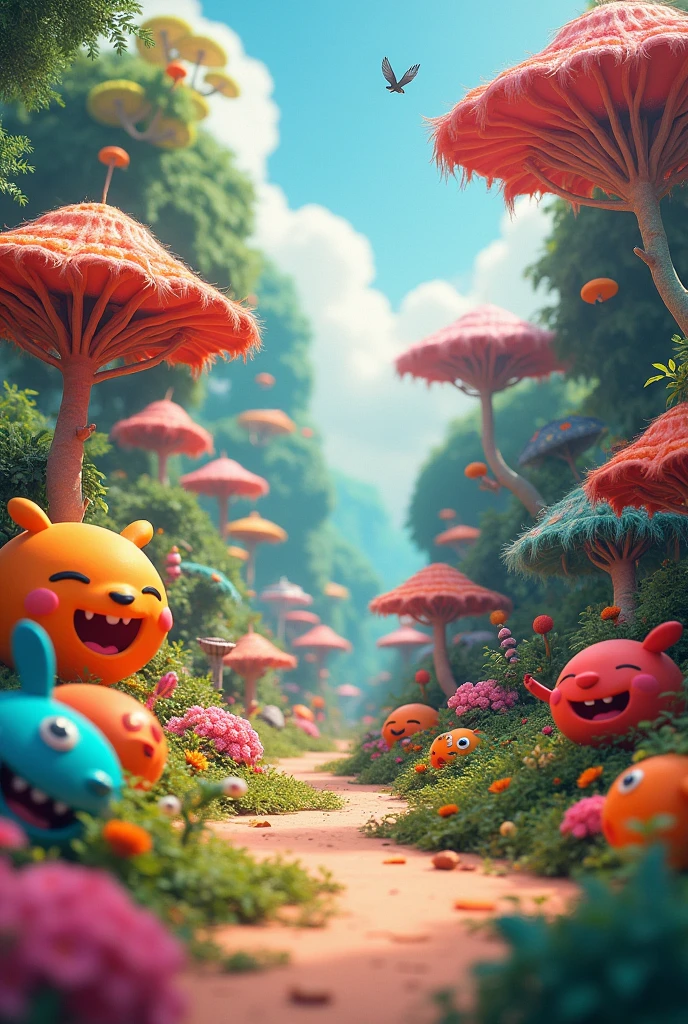 Create a positive image of being without people including happy animated faces
