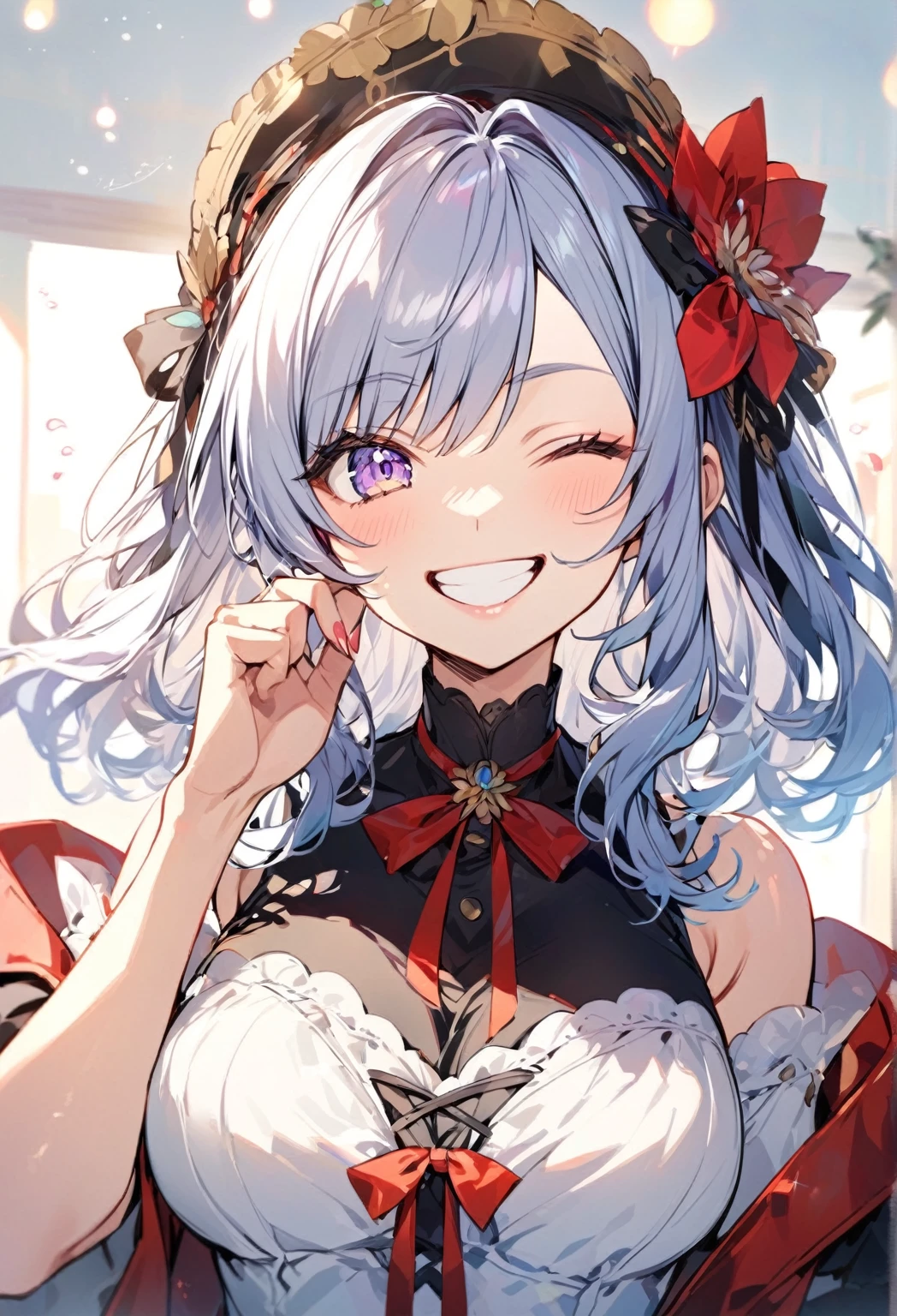 woman、smile,One-eyed wink