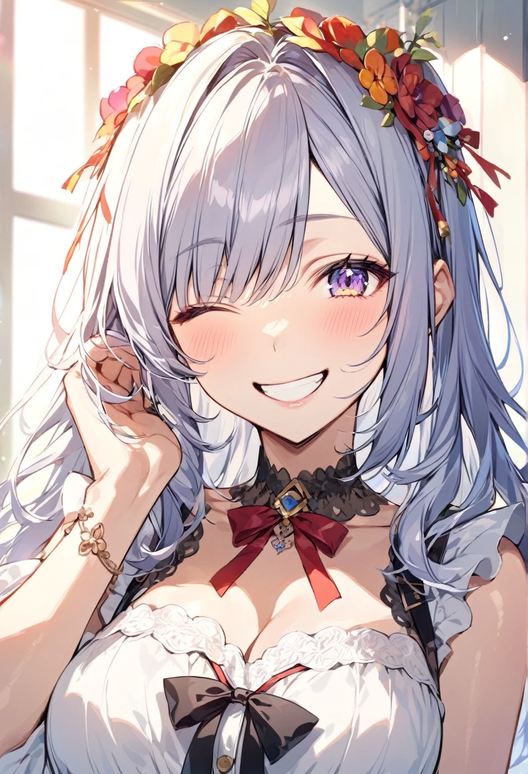 woman、smile,One-eyed wink