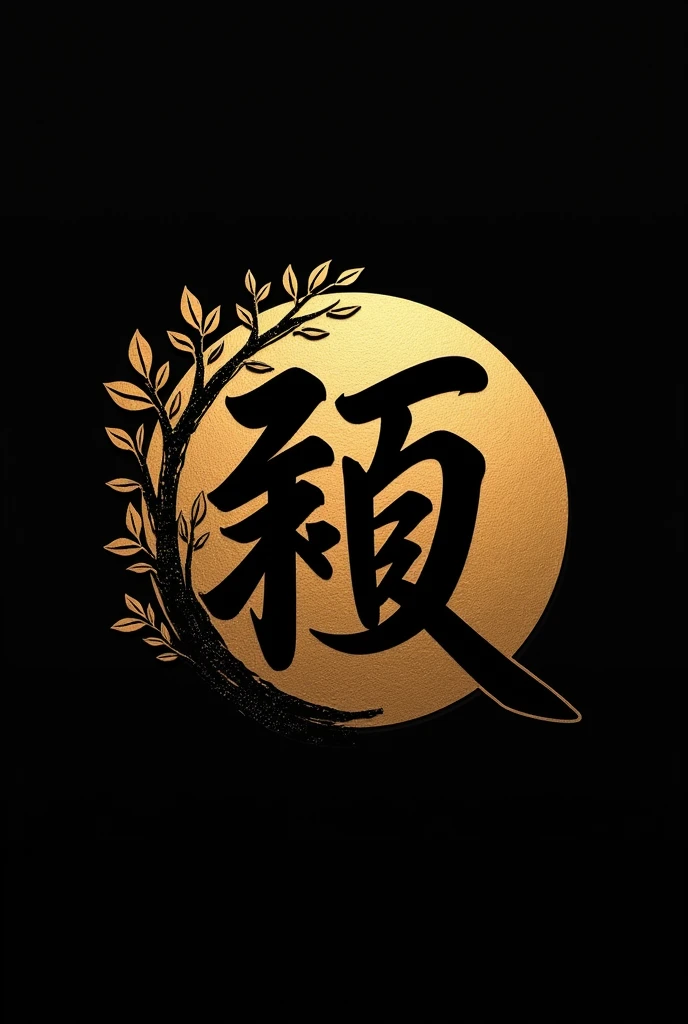 Logo with the name Luan with a black background and a gold background with tree leaves