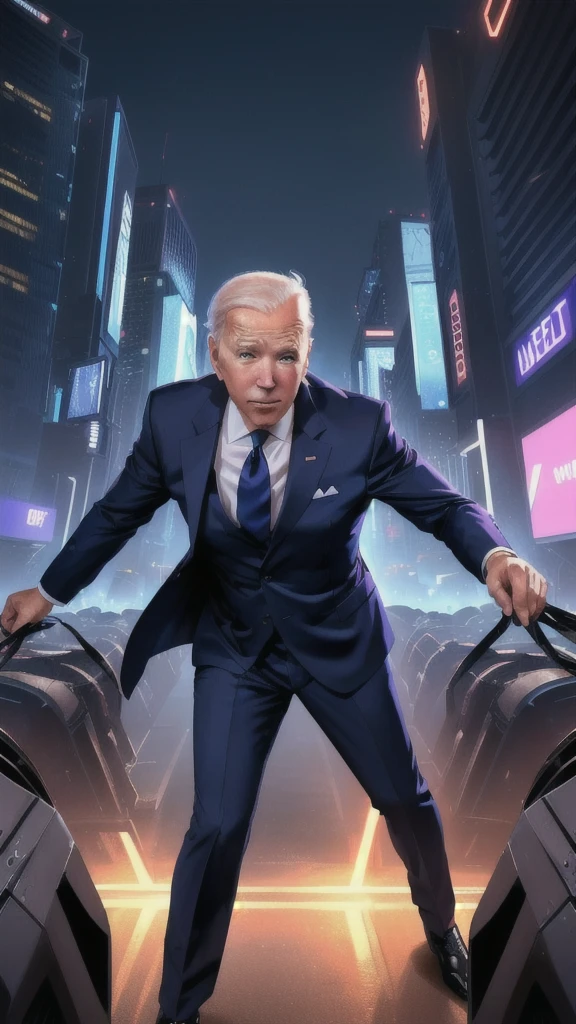 Biden Wild Body beautiful Best angle of view Metaverse NFTDUEL Cyber City In a suit male Fighting speech Boiling crowd
