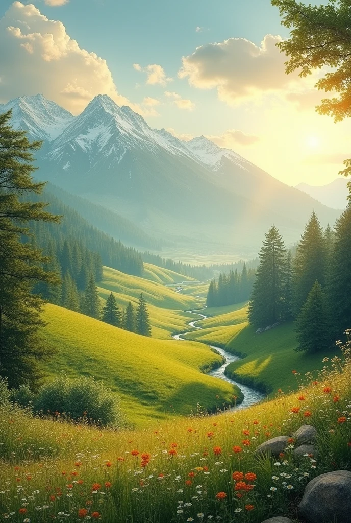 Create an image of being positive without people, including only landscapes that generate that feeling.
