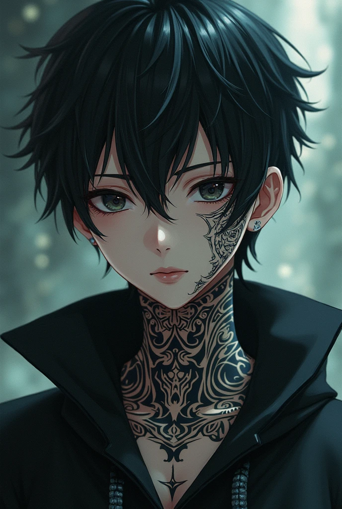 extremely realistic anime, estilo Jujutsu Kaisen, estilo choso, Neck tatoo