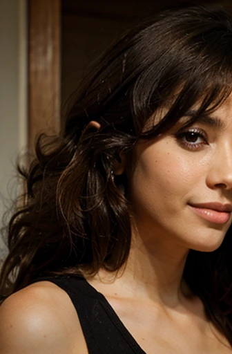 woman curly hair, brunette skin ,native brazilian , brown eyes snorting drugs