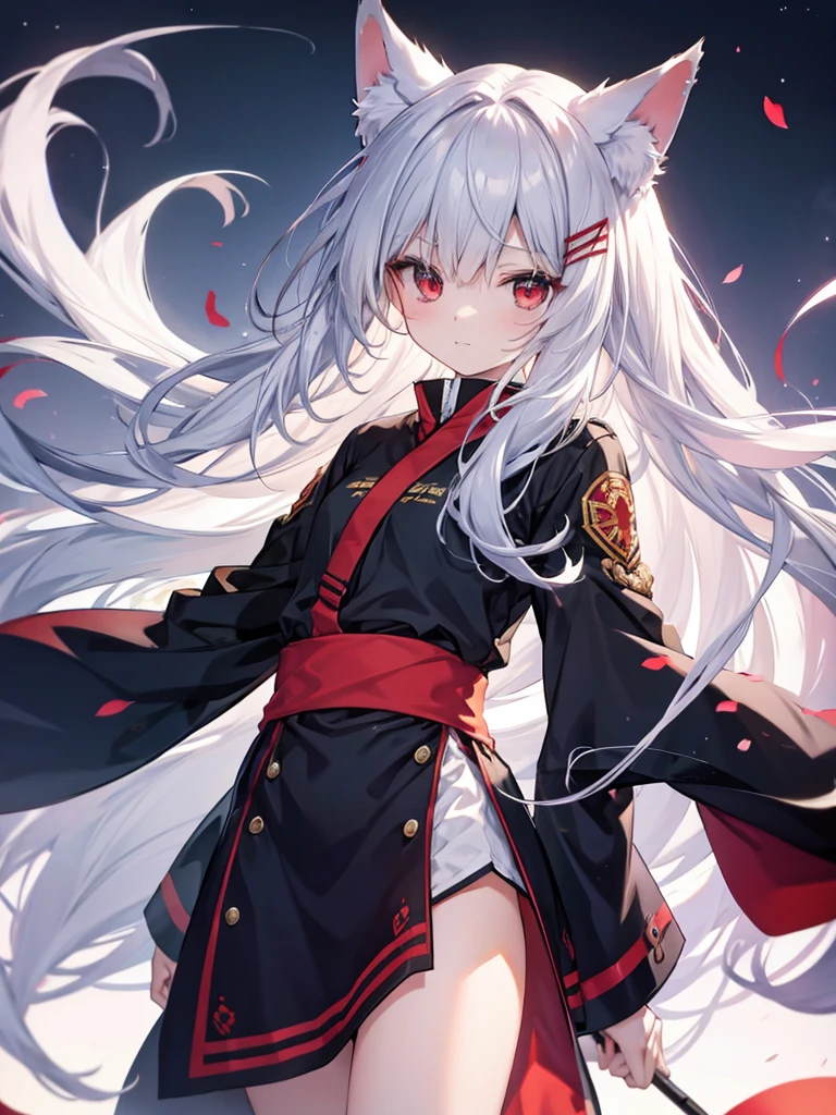 Long Hair, Red eyes, Fox Ears, Attention to detail, Silver Hair, Both sides up, Animal ears , happiness/joy, anime, Spread your legs Swaying in the Wind Fox's Tail Twin Side Up smile Too much exposure Light clothing back Forward bending Butt