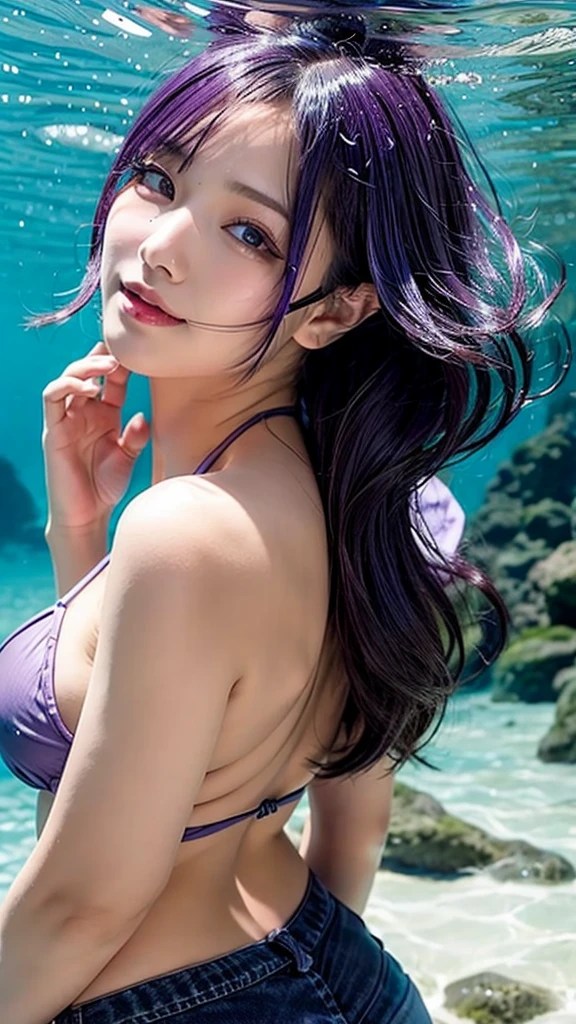 See-through micro bikini、Transparent nipples、Big Tits、Transparent micro bikini、jeans、Diving Underwater、Accentuate your butt、Face masks、Purple hair
