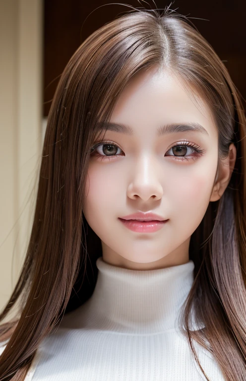 Latex bodysuit、Knee-high boots、Huge 、Long brown hair、Shiny, Oily skin、Glowing Skin、Indoor competition pool、White skin、(RAW Photos), (Realistic), (masterpiece), (Highest quality), High resolution, 8k resolution, (Intricate details), (Lightweight and voluminous), Portraiture, woman, Medium Hair, Straight hair, Layered Hair, Brown Hair, Highly detailed eye, Very thin eyebrows, Highly detailed skin, Highly detailed mouth, Highly detailed nose, Cute like an idol, smile, ((Thick lips)), ((look into the viewer'eye)), (Shapely breasts), (Cleavage), , (Westshot), Bright cafe terrace background with city view, Randomly oriented bodies