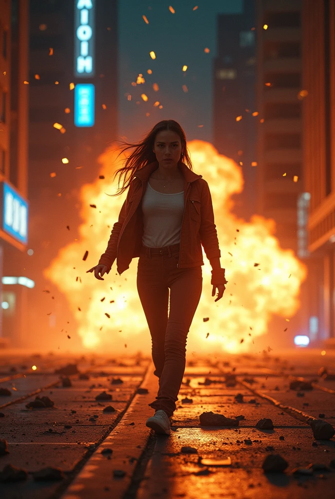 create cover image for night action movie with explosion about oral contraceptive