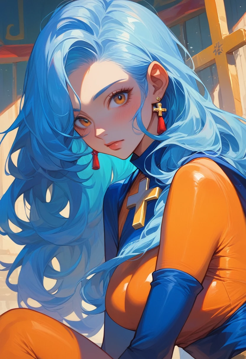 Alone、female、美female、(sauce_game、Dragon Quest 3 Monk:1.5)、(Light blue hair、Long Hair、Orange bodysuit、Yellow cross、Blue priest's robes)Masterpiece、Professional work、Professional Shading。Detailed face and eyes。Being attacked by transparent tentacles。(Big Breasts:1.2)、Sweat all over、shame、My face is red with embarrassment。A little surprised look。Torn clothes、Clothes are a place々Holes and tears。Defeated、Lying on one's back。Erect nipples、Tentacles sucking nipples、(nsfw:1.5)