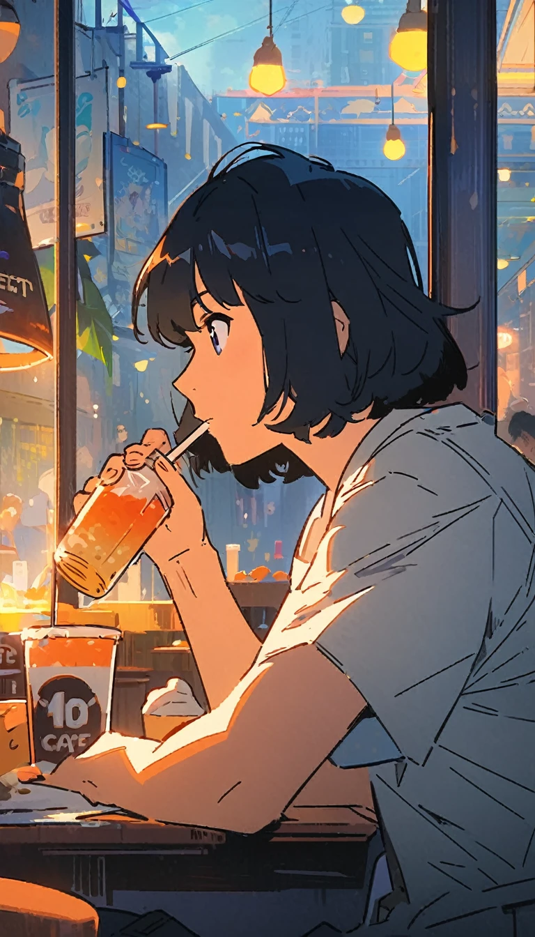 anime guy drinking a drink in a cafe with a window, artwork in the style of guweiz, guweiz, 4k anime wallpaper, young anime man, anime art wallpaper 8 k, anime wallpaper 4k, anime wallpaper 4 k, anime. soft lighting, anime wallaper, handsome anime pose, 4 k manga wallpaper