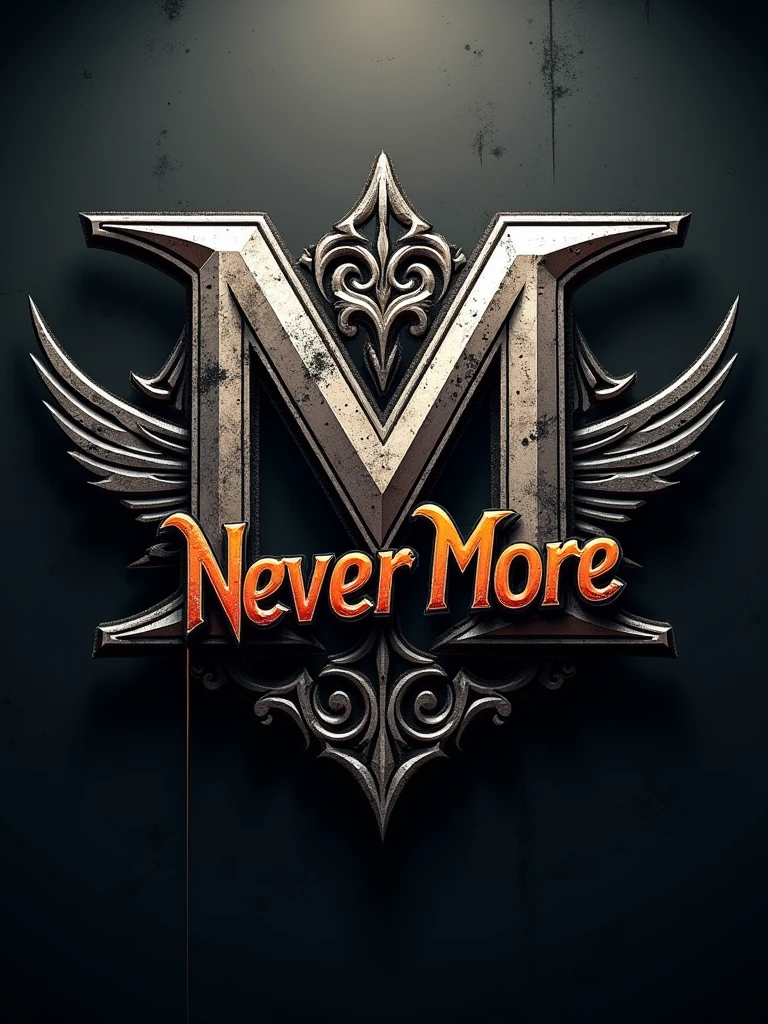 logo "MneverMore" stylish letter logo front, background with Harley Davidson