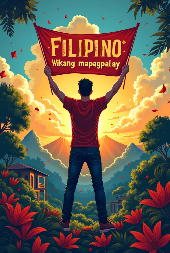 poster about the theme "Filipino: Wikang mapagpalaya"