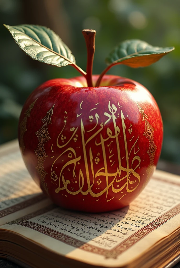 Car made of apple with Islamic photo Quran on it