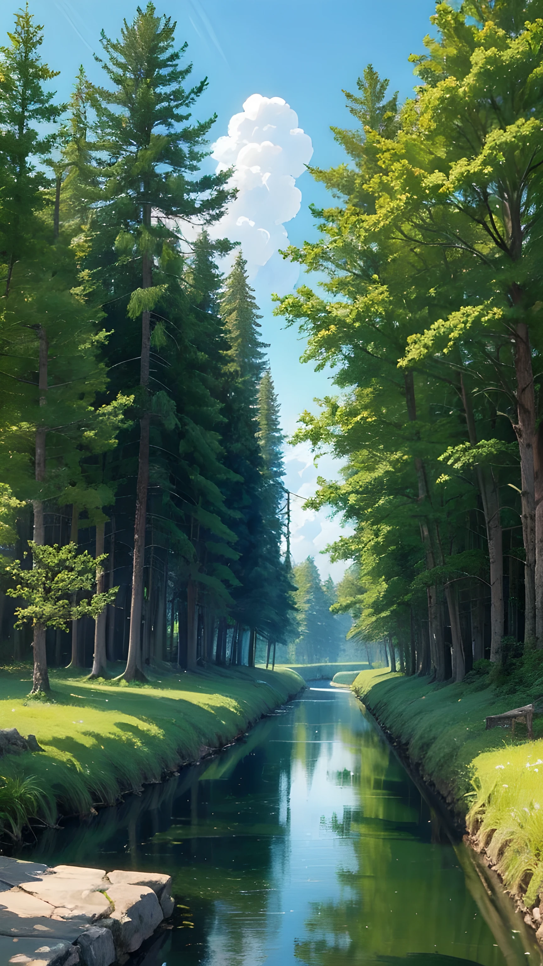 Practical, for real, Beautiful and stunning landscape oil painting Hayao Miyazaki Studio Ghibli'Petal grassland with blue sky and white clouds--v6